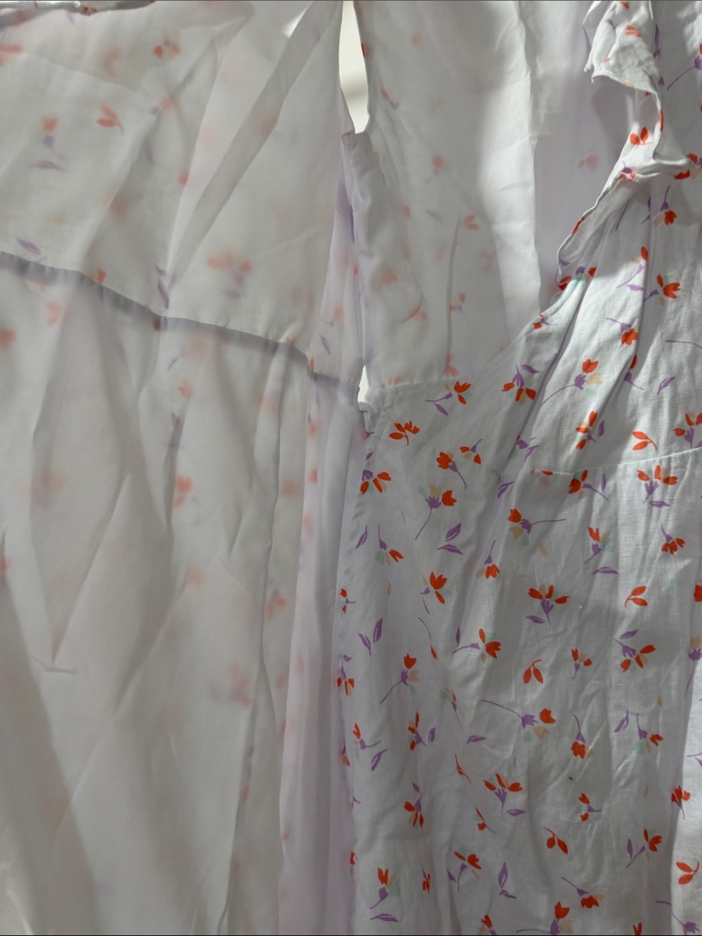Sleeveless White Floral Wrap Dress with Ruffle Trim - Picture 7 of 8